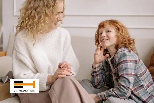 Happy mother and child after sorting child arrangements mediation New Romney